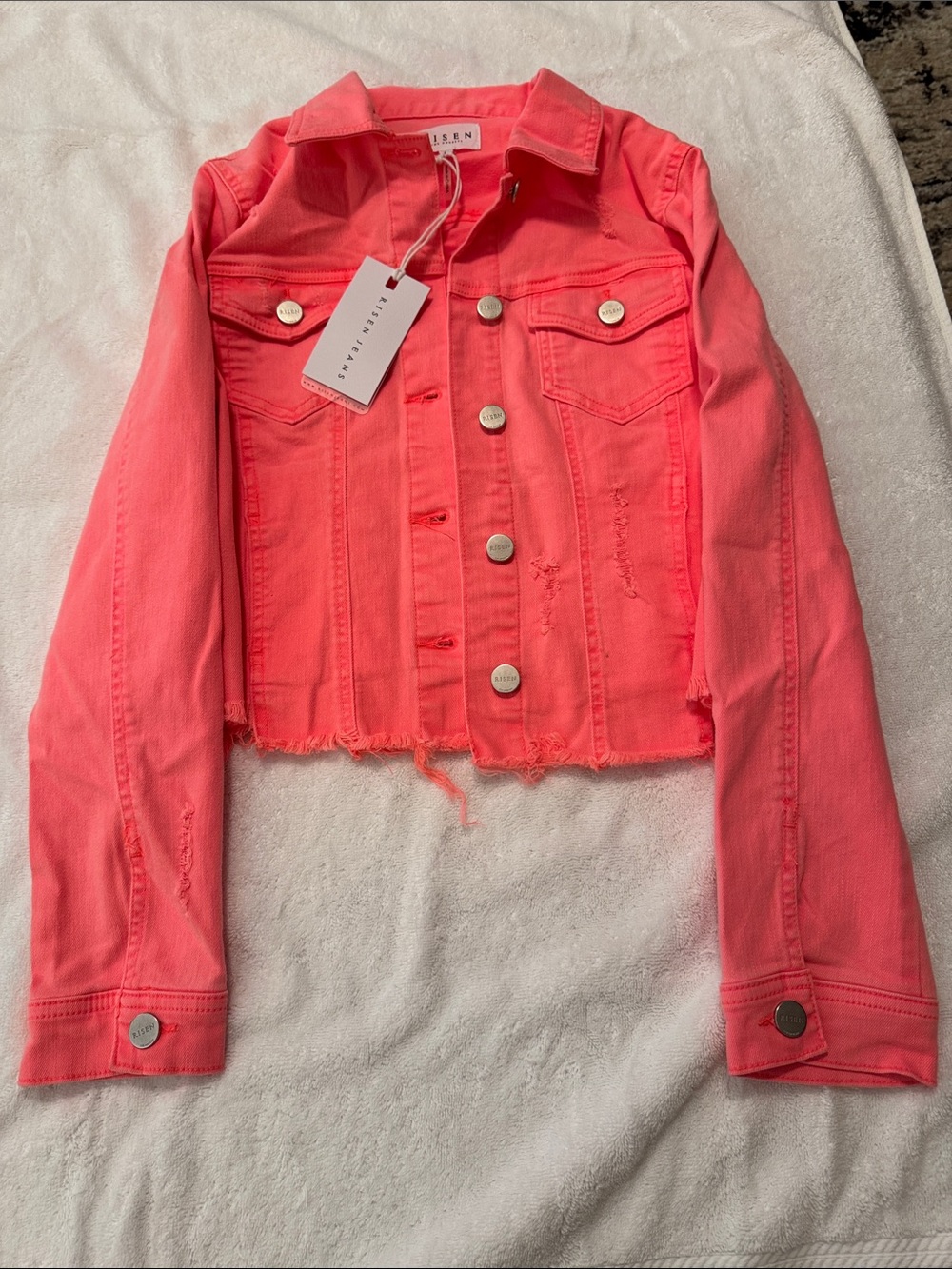 Risen Neon Pink Cropped Denim Jacket